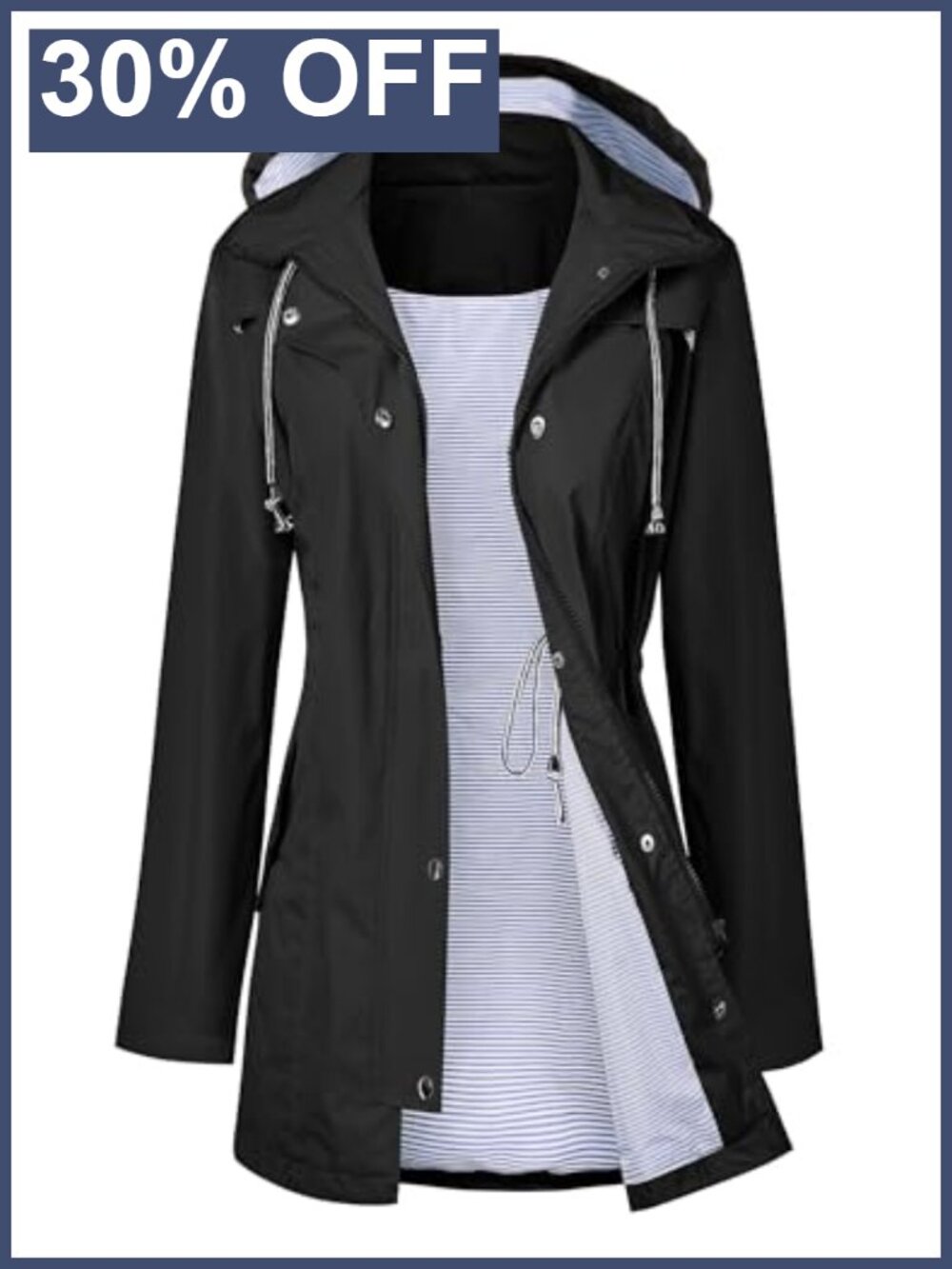 Waterproof Long Hooded Trench Raincoat Lined Windbreaker